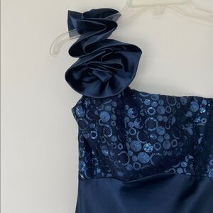 Jessica McClintock Navy One-Shoulder Gown